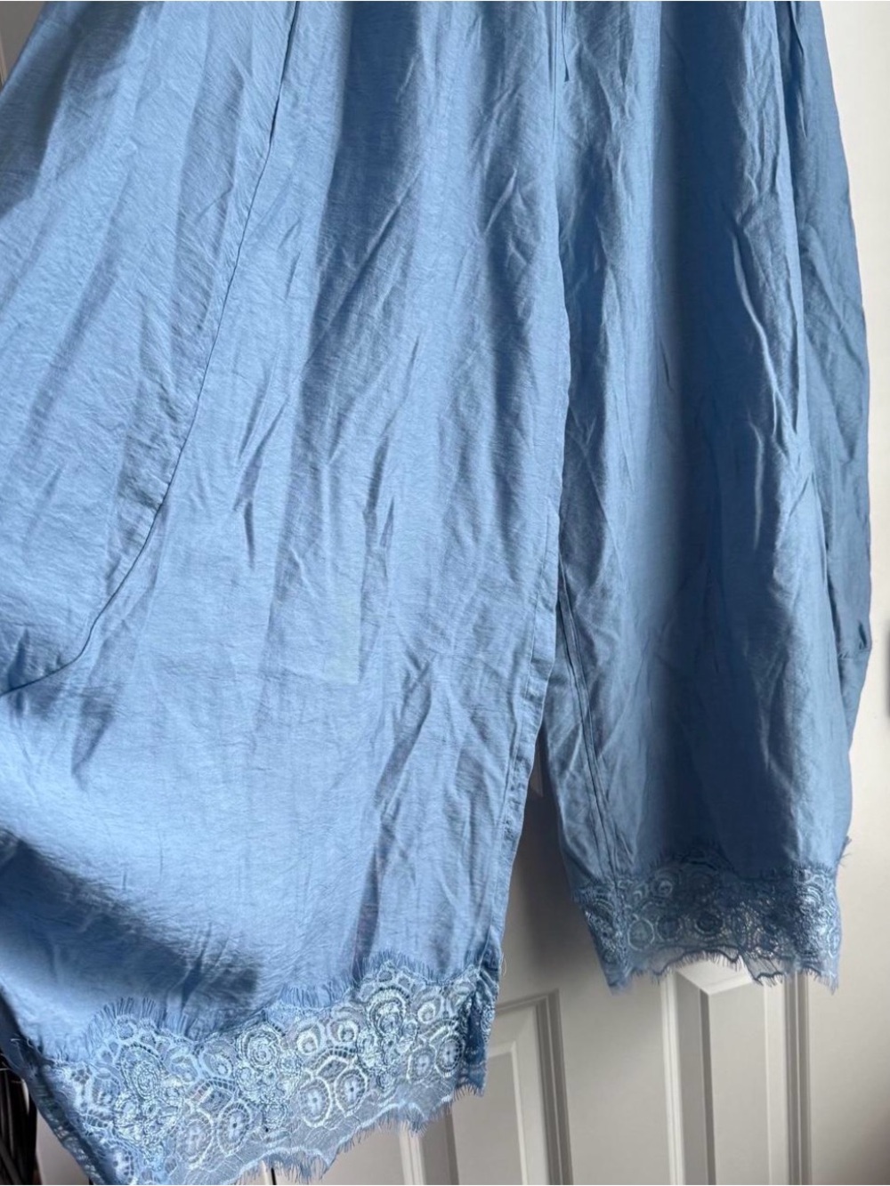 Anthropologie Sky Blue Wide-Leg Drawstring Pants with Lace Hem - Picture 4 of 7